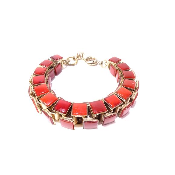 Neiman Marcus Women's Chunky Tile Box Link Bracelet Lucite Burg NWT 240 - Picture 1 of 9